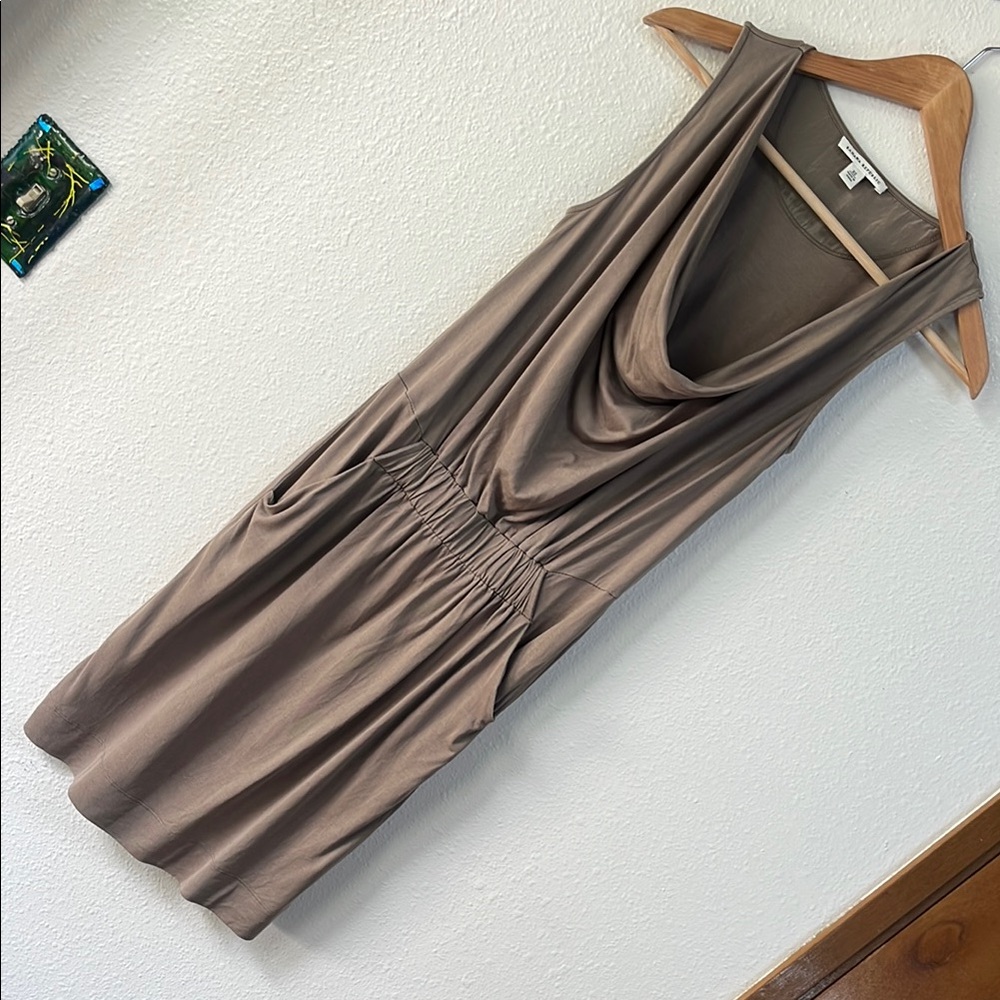 Banana Republic Silk Blend Neutral Tan Brown Draped Neck Dress XS